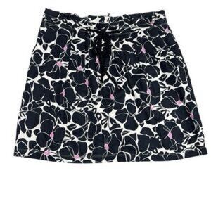 LOFT Womens Linen Blend Floral Skirt Lined Ruffled Tie Waist Pleated Pocket Sz 2